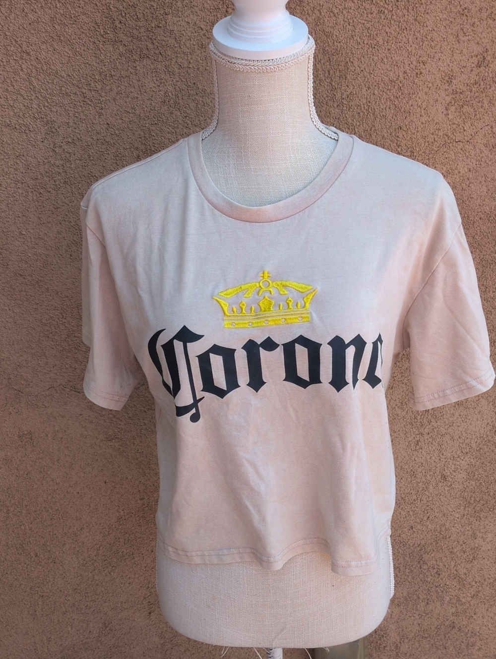 Corona Beer Embroidery Crown Cotton Blend Cropped Top Beach Resortwear Summer